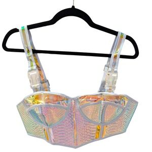 Club Exx Iridescent Snakeskin Corset Top NWT Womens S Festival Rave Holographic